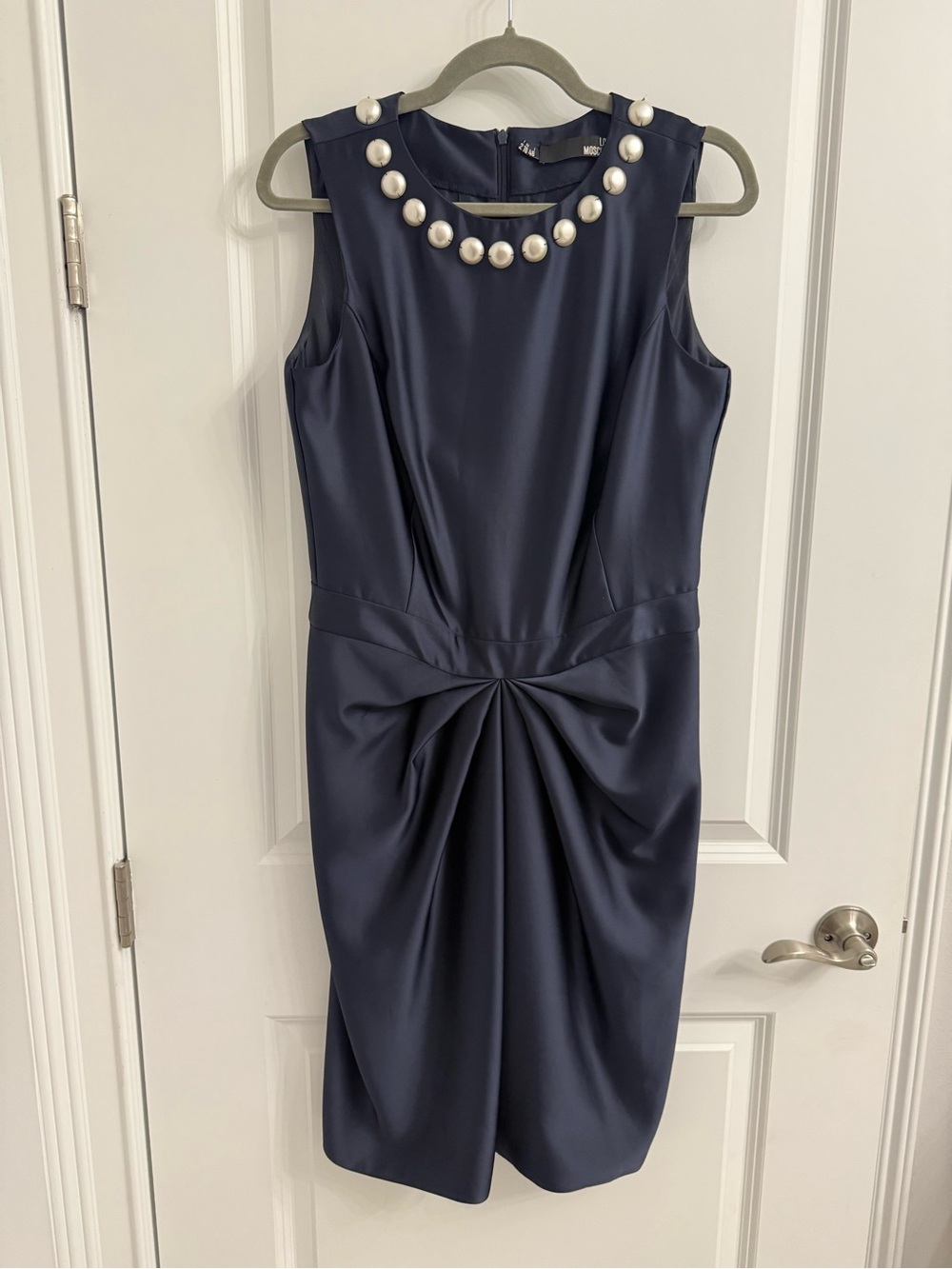 Love Moschino Navy Sheath Dress with Pearl Neckline